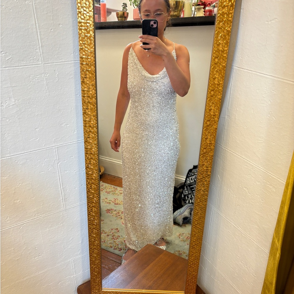 Retrofote Long Sequin Cowl Neck Reception Gown